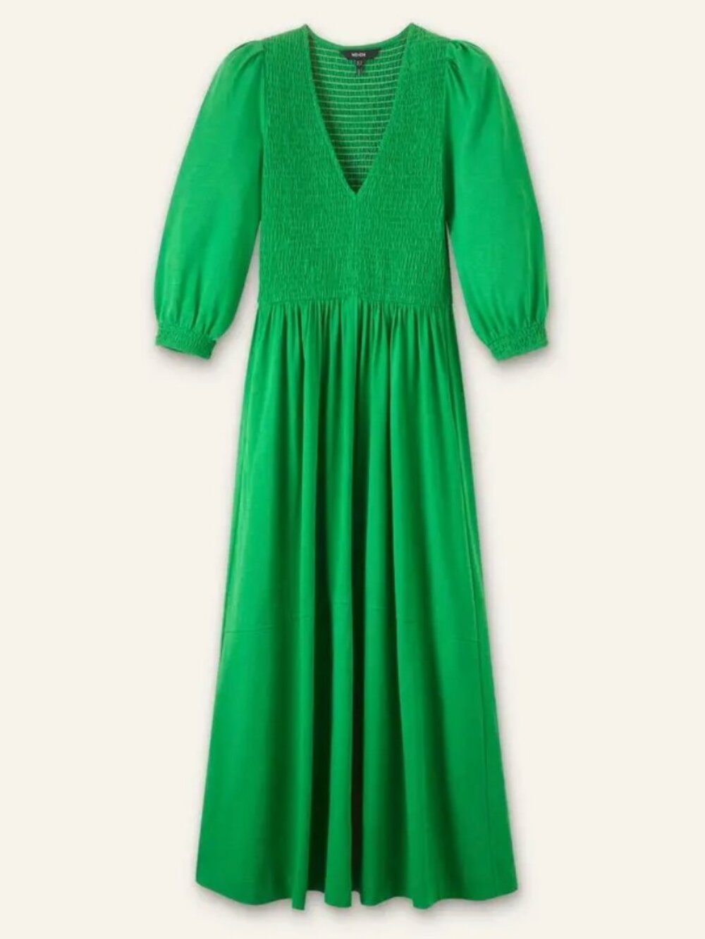 ME+EM Slub Cotton Maxi V-Neck Smocked Dress in Green 10